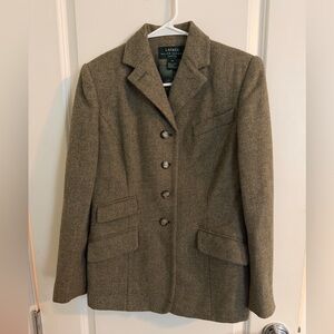 Vintage Lauren Ralph Lauren Wool Herringbone Equestrian Blazer w/ Crest Buttons